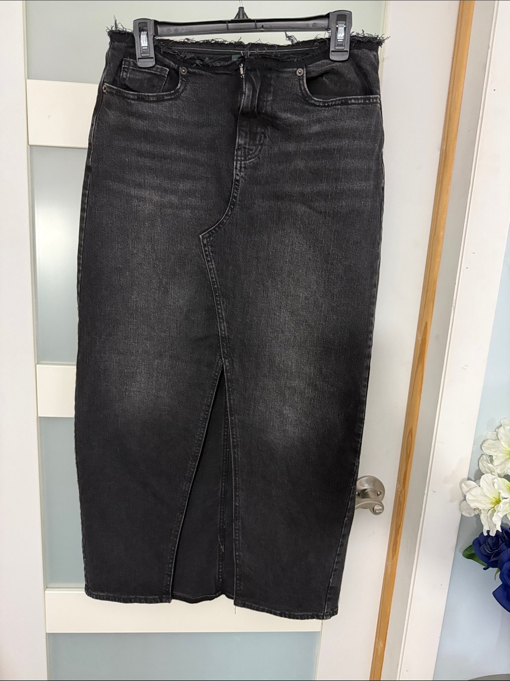 wild fable Black Frayed Waist Denim Maxi Skirt